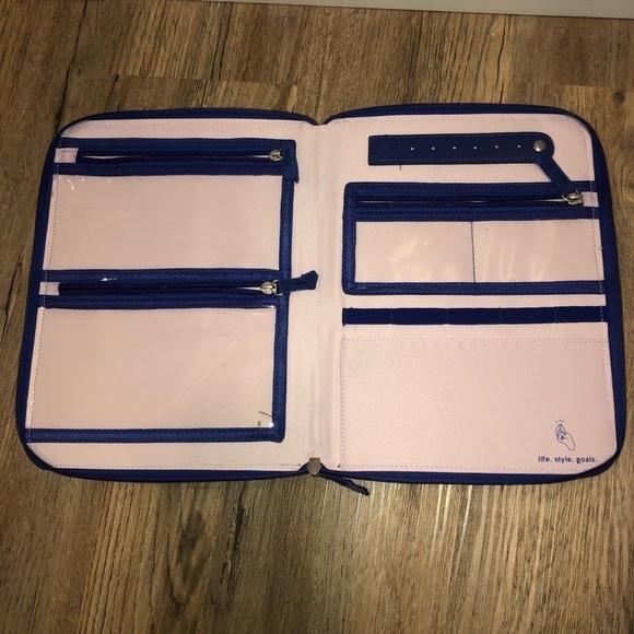 STELLA & Dot Pink & Blue Zip Up Book Travel Jewellery Jewelry Case 9” x 11” - Picture 2 of 6